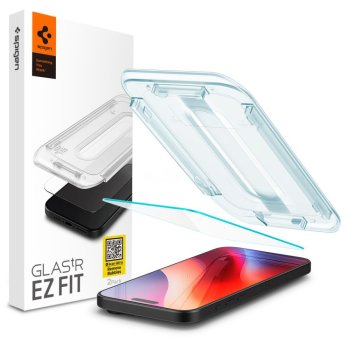 Apple iPhone 15 / 16 6.1'' Spigen "EZ FIT" Tempered Glass Screen Protector | Защитное Стекло для Экрана Телефона с Дополнительной Рамкой