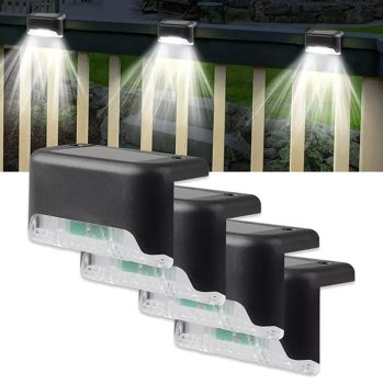 LED светильник с солнечной батареей для лестницы, уличная ночная лампа для сада, двора, парка, террасы, 4 шт. | Solar LED Deck Lights Outdoor Stairs Fence Lamp