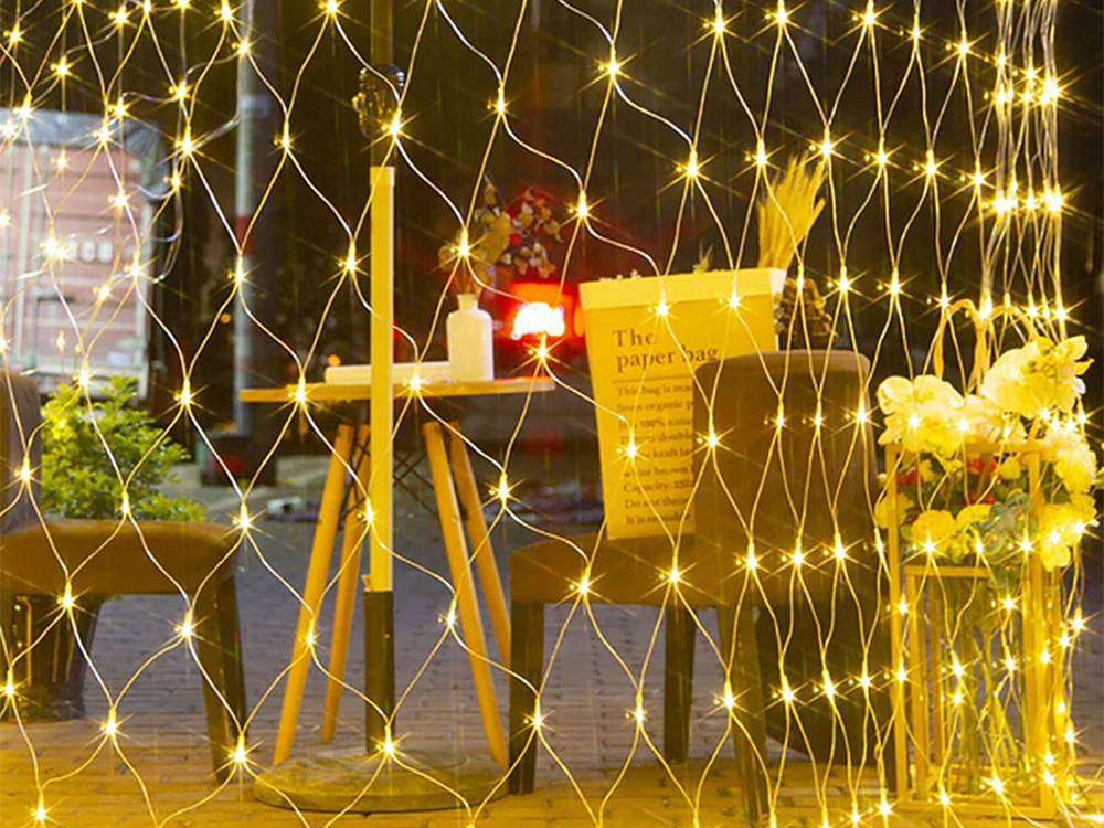 Уличная гирлянда-сетка 100 LED для новогодних украшений, теплый... (2)