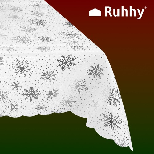 Новогодняя скатерть со снежинками 260x140 см Ruhhy 22792, белая (0)