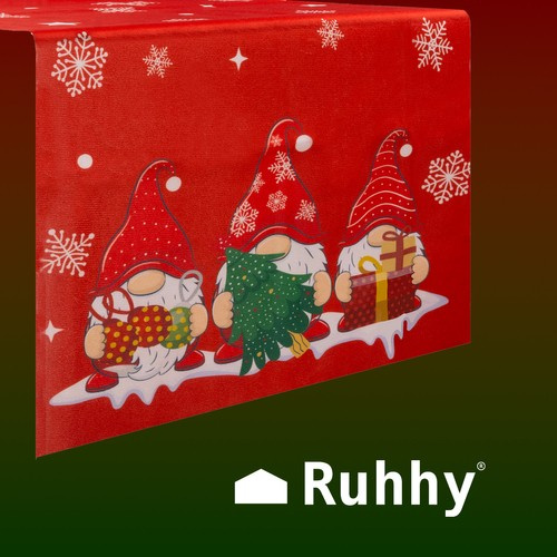 Рождественская дорожка на стол с гномами 220x40 см Ruhhy 22483, красная (0)