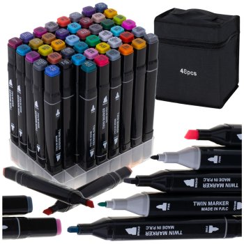 Двусторонние Спиртовые Маркеры Фломастеры в Футляре 48 шт. + Подставка | Double-Sided Alcohol Markers