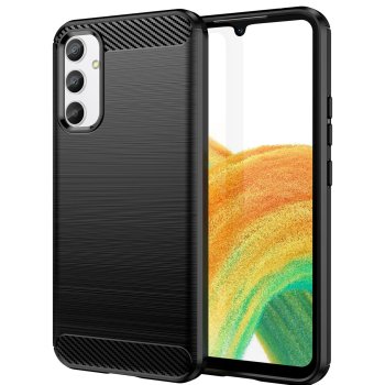Samsung Galaxy A34 (SM-A346) Carbon Fiber TPU Protective Case Cover, Black | Чехол Обложка Бампер...