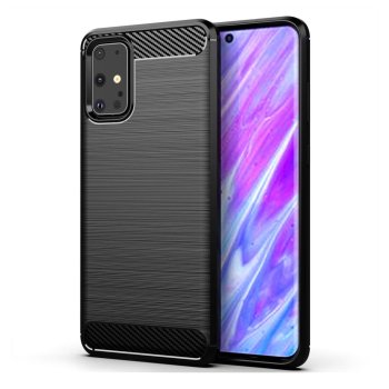Samsung Galaxy S20+ Plus Carbon Fiber Brushed TPU Gel Case Bumper Cover, black - обложка бампер