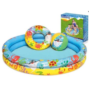 Надувной детский бассейн BESTWAY 51124 с кругом для плавания и мячом | Inflatable Pool for Children