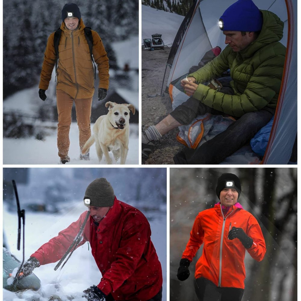 Вязаная шапка со светодиодным фонариком, оранжевая (1)