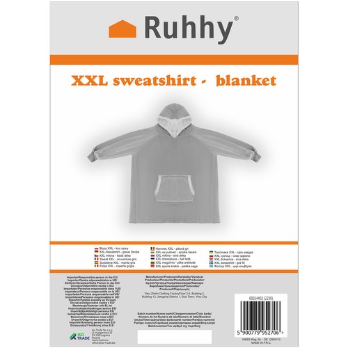Толстовка XXL - серое одеяло Ruhhy 24402 (0)