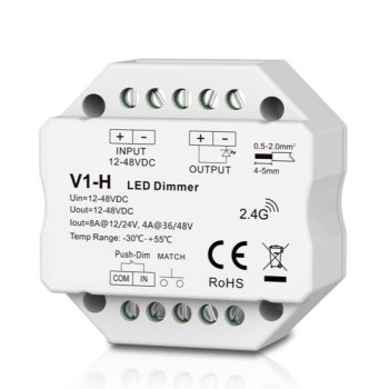 LED Контроллер Диммер V1-H 12-48V 8A Push-Dimm RF 2.4GHz