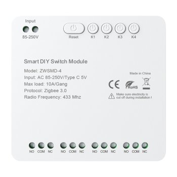 4-канальный модуль реле ZigBee Avatto ZWSMMD-4-250V 10A