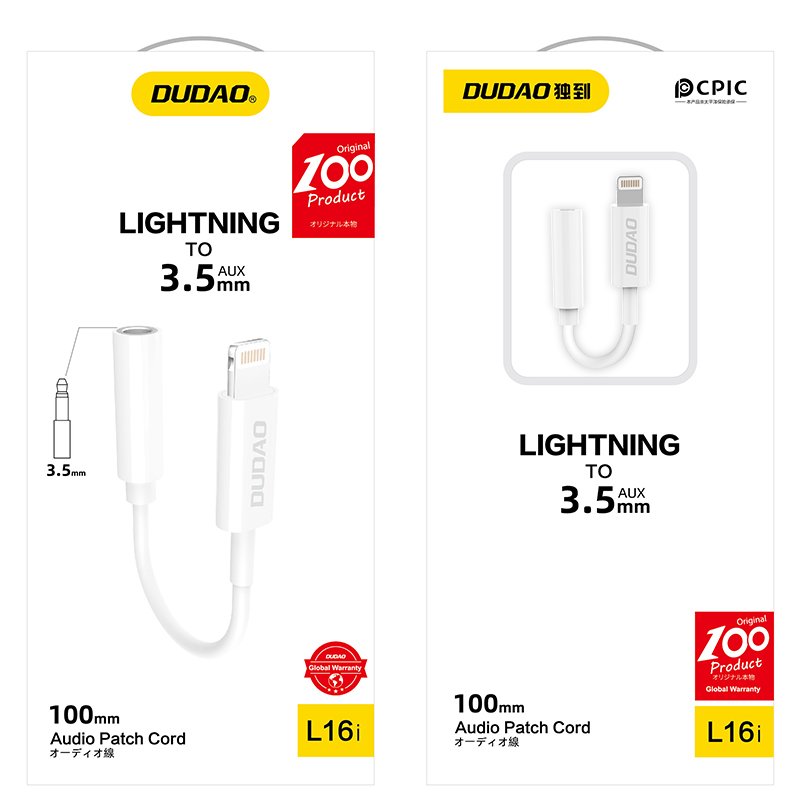 Dudao Converter Adapter from Apple Lightning to Minijack AUX 3.5mm Audio Cable, white - аудио адаптер (1)