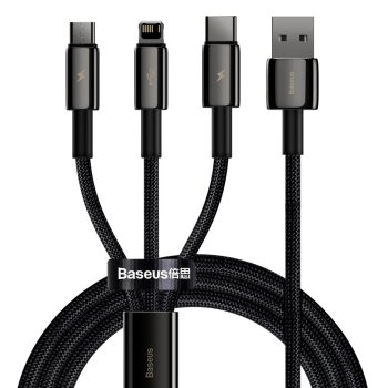 Baseus Tungsten 3in1 Data Charging Cable USB Type C / Apple iPhone Lightning / Micro USB, 3.5A, 1.5m | Провод...