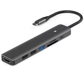 Aдаптер USB Type-C - HDMI, 3x USB Type-A, SD, TF, USB Type-C PD100W