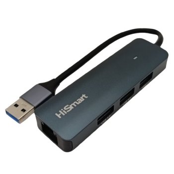 Адаптер USB-A с 3 портами USB 3.0 и сетевым разъёмом RJ45, серый
