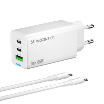 Сетевое зарядное устройство Wozinsky GaN 65W с USB-A и 2x USB-C портами и...