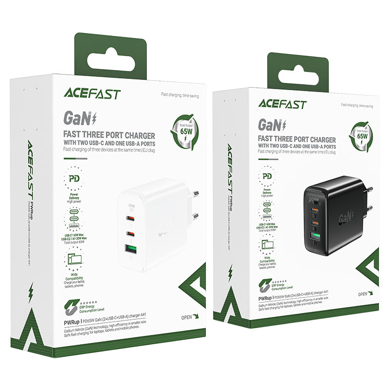Acefast быстрый зарядный адаптер GaN (2xUSB-C / USB-A) PPS / PD / QC4+ 65W чёрный (A41) (3)