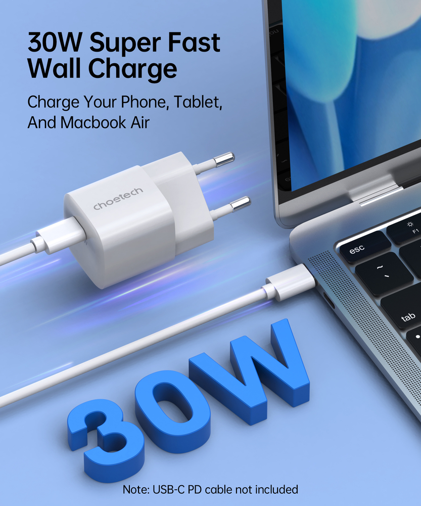 Сетевое зарядное устройство Choetech PD5007 USB-C PD 30W GaN – белый (0)