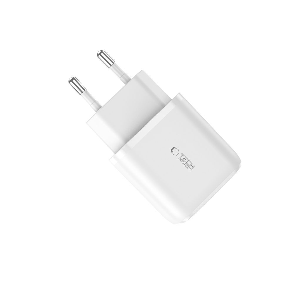 Сетевое зарядное устройство Tech-Protect C20W USB-C PD 20W / USB-A QC 3.0 - белое (2)
