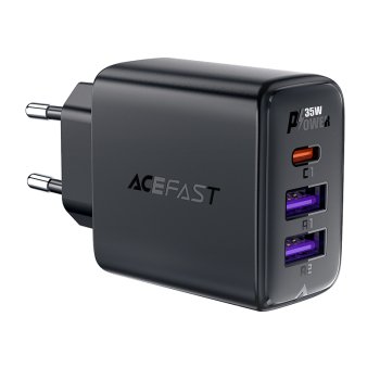 Acefast A57 PD 35W GaN зарядное устройство 2 x USB-A + USB-C с 3 портами - чёрный