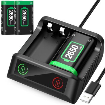 Аккумулятор для геймпада Xbox Series X S 2x 2650mAh с зарядкой, черно-зеленый
