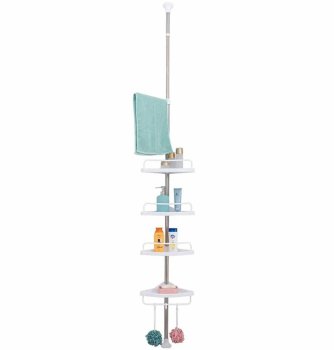 Телескопическая Угловая Душевая Полка Органайзер для Ванной Комнаты, Белая | Telescopic Adjustable Corner Shower Bathroom Shelf