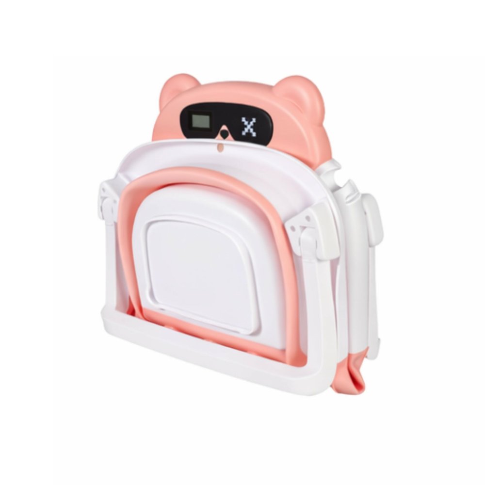 Saliekamā bērnu vanniņa ar termometru un lācīša spilvenu, rozā (1)