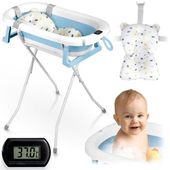 Saliekama bērnu vanniņa ar statīvu, termometru un ieliktni Ricokids RK-287, balta-zila
