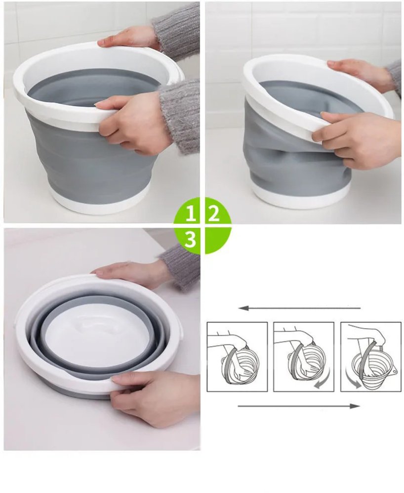 Salokāms Silikona Spainis ar Rokturi, 5L | Collapsible Foldable Silicone Bucket (4)