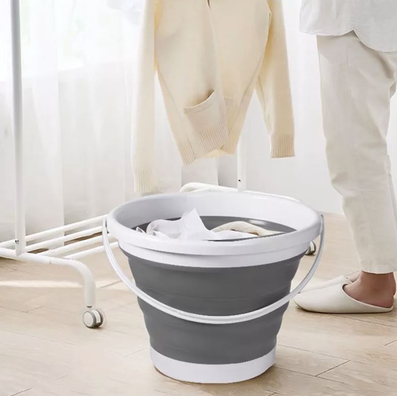 Salokāms Silikona Spainis ar Rokturi, 5L | Collapsible Foldable Silicone Bucket (7)