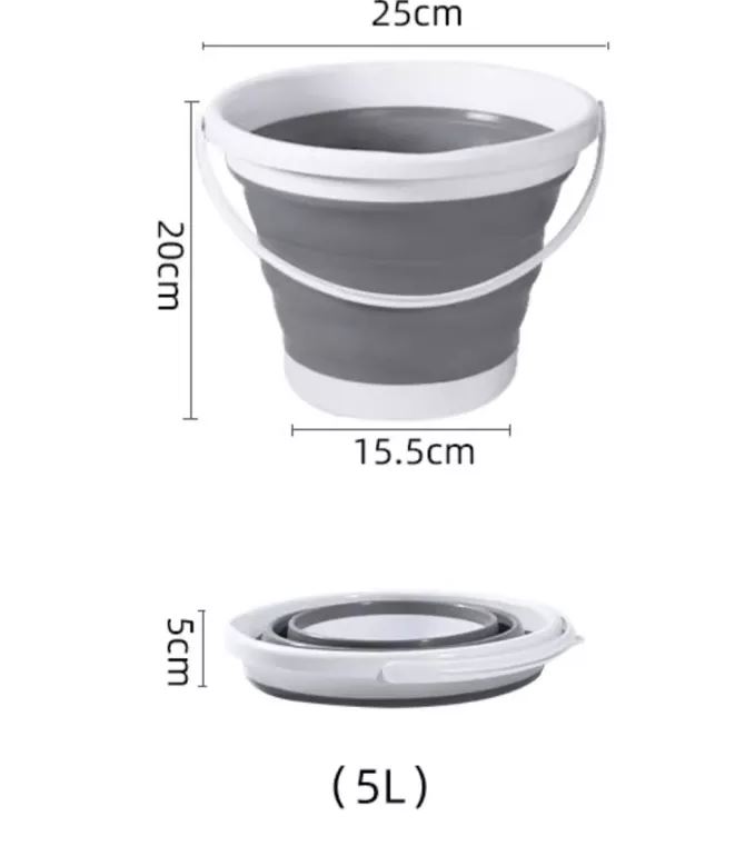 Salokāms Silikona Spainis ar Rokturi, 5L | Collapsible Foldable Silicone Bucket (9)