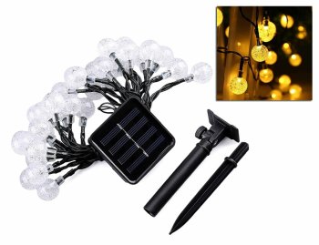 Dārza Ziemassvētku Virtene 30 LED Lampiņas ar Saules Bateriju Paneli, Silti Baltas | Christmas Lights with Solar Battery