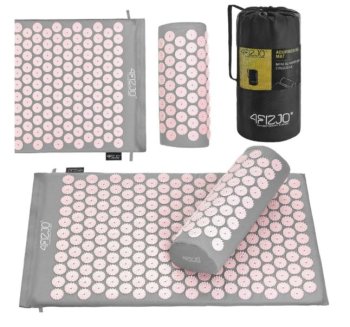 4Fizjo akupresūras paklājs, akupunktūras adatu masāžas paklājiņš, Kuznecova aplikators, komplekts ar spilvenu, 68x42 cm, Pelēks/Rozā | Acupuncture Massage Mat