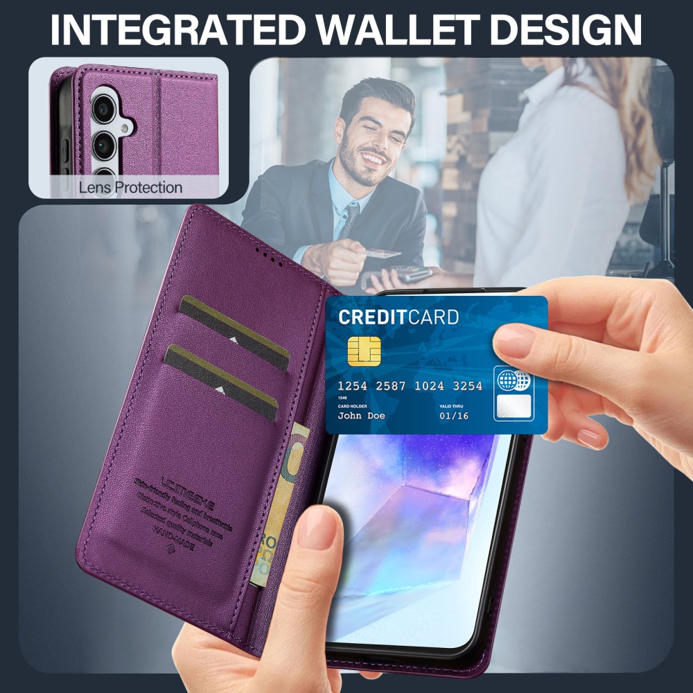 Samsung Galaxy A55 ( SM-A556B/DS ) LC.IMEEKE PU Leather Wallet Protective Book Case Cover, Purple | Telefona Vāciņš... (1)