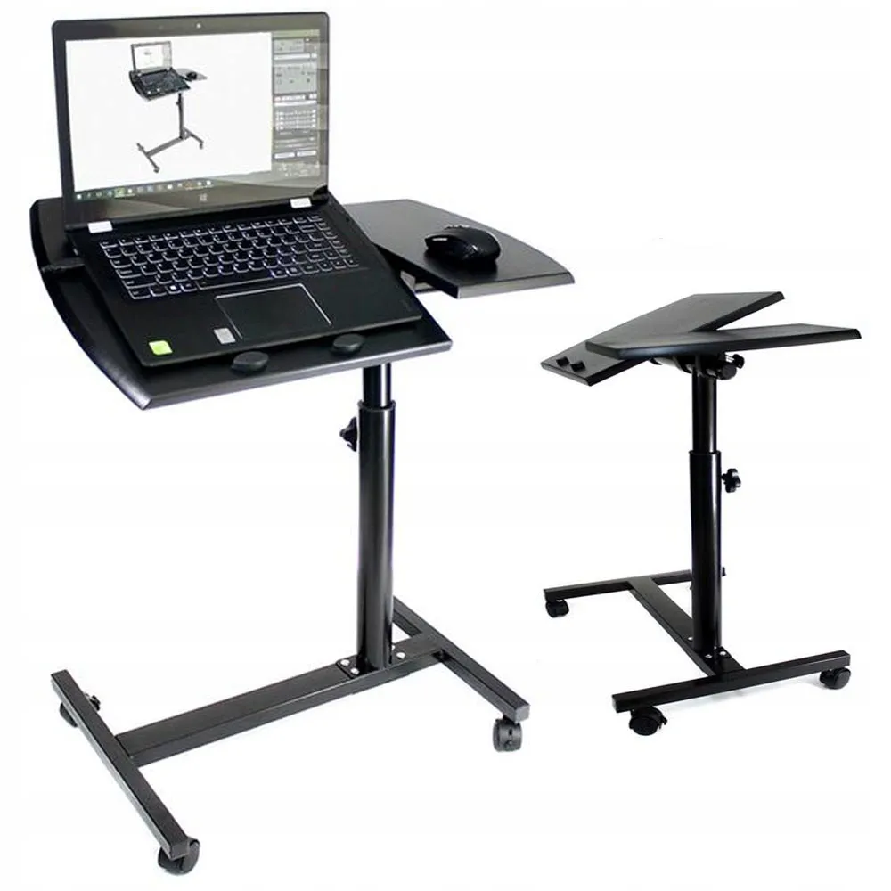 Portatīvs Regulējams Datora Laptopa Galds uz Riteņiem Paliktnis Grāmatām, Melns | Adjustable Laptop Desktop Table