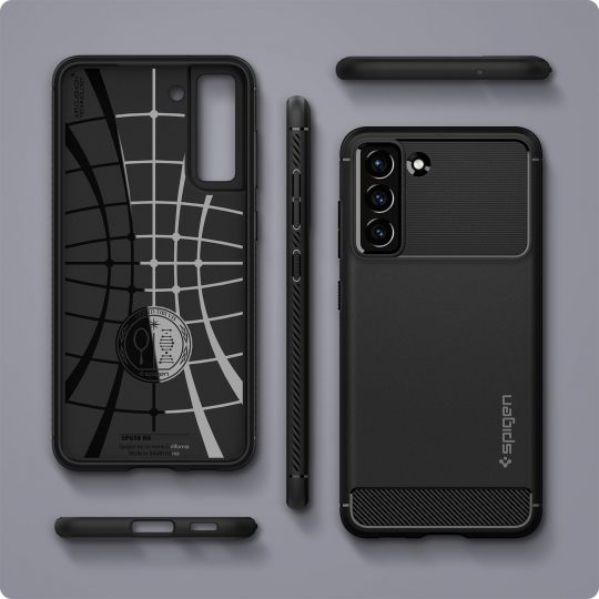 Samsung Galaxy S21 FE 5G (SM-G990B/DS) Spigen Rugged Armor Case Cover, Black | Telefona Maciņš Vāks Apvalks Bampers (1)