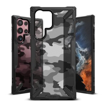 Samsung Galaxy S22 Ultra 5G (SM-S908) Ringke Fusion X Case Cover Bumper, Camo Black | Telefona Vāciņš Maciņš...