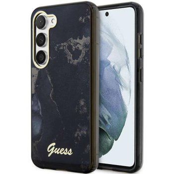 Guess Samsung Galaxy S23+ S916 aizsargvāciņš Golden Marble Collection Melns