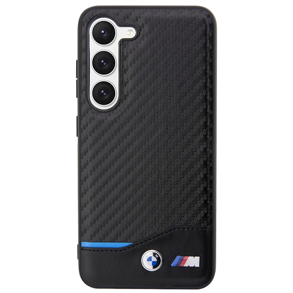 BMW Samsung Galaxy S23+ vāciņš Leather Carbon Melns (1)