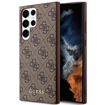 Samsung Galaxy S23 Ultra (SM-S918) Guess 4G Metal Gold Logo Case Cover (GUHCS23LG4GFBR), Brown | Telefona Maciņš...