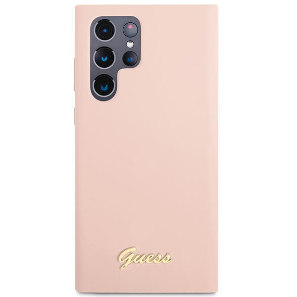 Samsung Galaxy S23 Ultra (SM-S918) Guess Silicone Script Metal Logo Case Cover (GUHCS23LLSLMGP), Pink | Telefona... (1)
