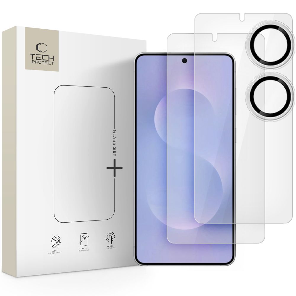 Rūdītā stikla aizsargstiklu komplekts Tech-Protect Glass Set+ 3-gab. Samsung Galaxy S25 Edge - caurspīdīgs | Tempered 3-Pack Transparent