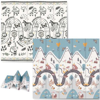 Izglītojošs salokāms bērnu putu paklājs 200x180x1cm Nukido NK-340, Safari-Kalni | Kids Folding Foam Mat