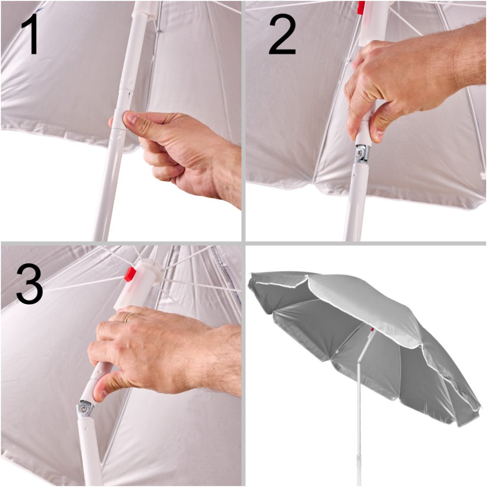 Salokāms pludmales un dārza saulessargs ar UV aizsardzību 150 cm, pelēks (2)