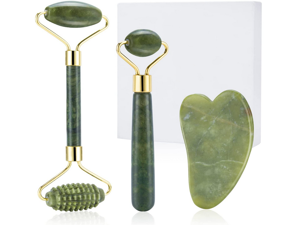 Nefrīta Sejas Rullīšu un Gua Sha Komplekts Kakla Dekoltē Zonas Masieris | Set of Jade Rollers for Face and Neck... (1)
