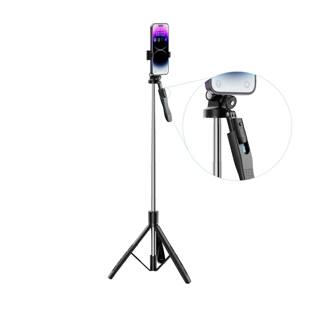 Selfie Stick Statīvs XO SS15 ar Bluetooth pulti, 180cm, melns (0)