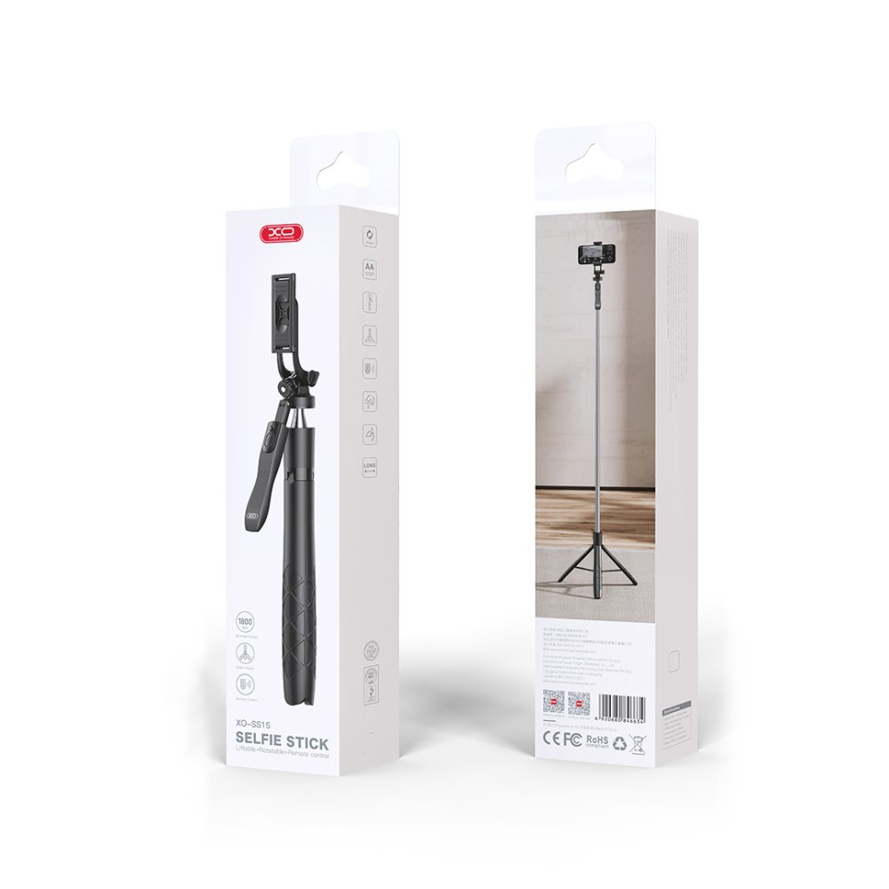 Selfie Stick Statīvs XO SS15 ar Bluetooth pulti, 180cm, melns (1)