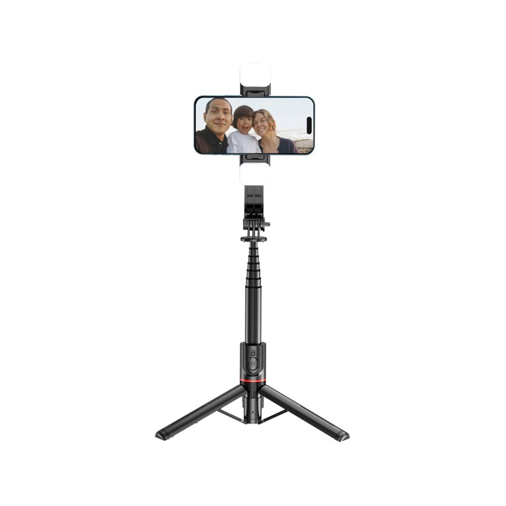 Tech-Protect L05S Bluetooth pašbildes kāts ar statīvu līdz 105 cm un LED apgaismojumu – melns (0)