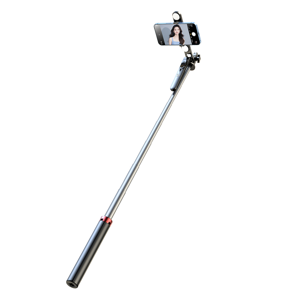 Selfiju statīvs WH181D-Y1S 1,75 m alumīnija teleskopisks tripods ar dubulto lampu un tālruņa turētāju – melns (1)