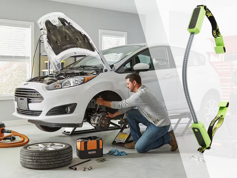 LED darbnīcas lampa ar magnētu un akumulatoru, 125–182 cm, motora pārsegam (2)