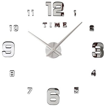 3D Sienas Pulkstenis Konstruktors ar Cipariem 130cm, Sudrabs | Wall clock DIY