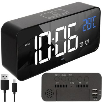 Elektroniskais LED modinātājs Izoxis 24736 ar snaudas funkciju, melns